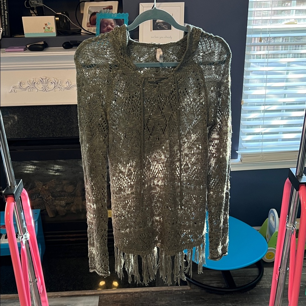 Vanity Olive Green Crochet Sweater